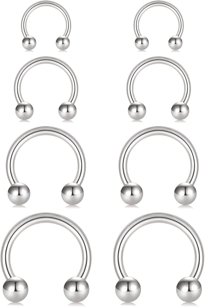 Earmark 7Pairs 6/7/8/9/10/12/14MM Surgical Steel Horseshoe Small Septum Rings Smiley Piercing Jewelry Circular Curved Barbell Piercing Hoops Set for Nose Nipple Nostril Cartilage Helix Daith Tragus Lip Eyebrow - Image 1